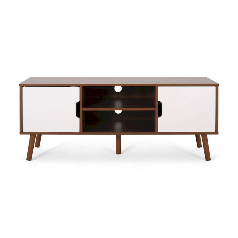 White and Walnut 47.25-Inch TV Stand with 3 Drawers