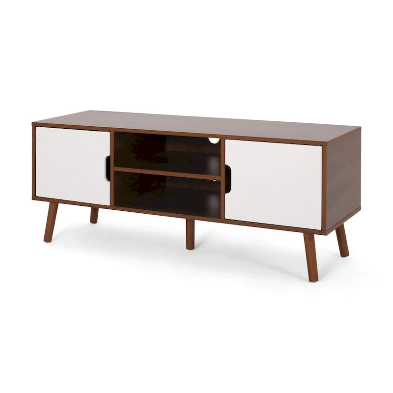 White and Walnut 47.25-Inch TV Stand with 3 Drawers