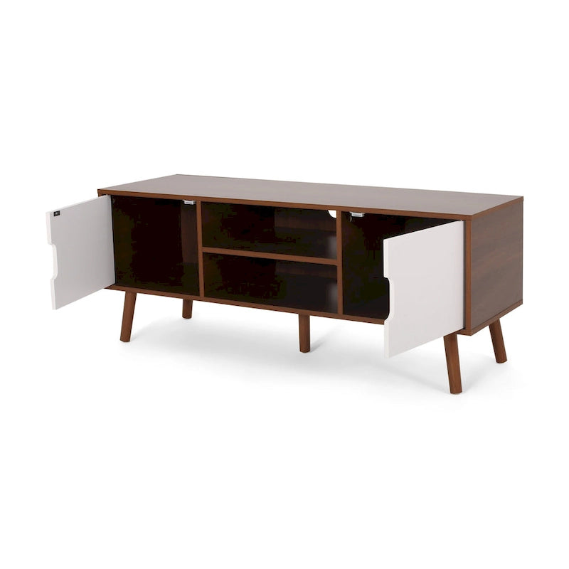 White and Walnut 47.25-Inch TV Stand with 3 Drawers