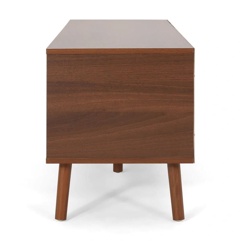 White and Walnut 47.25-Inch TV Stand with 3 Drawers