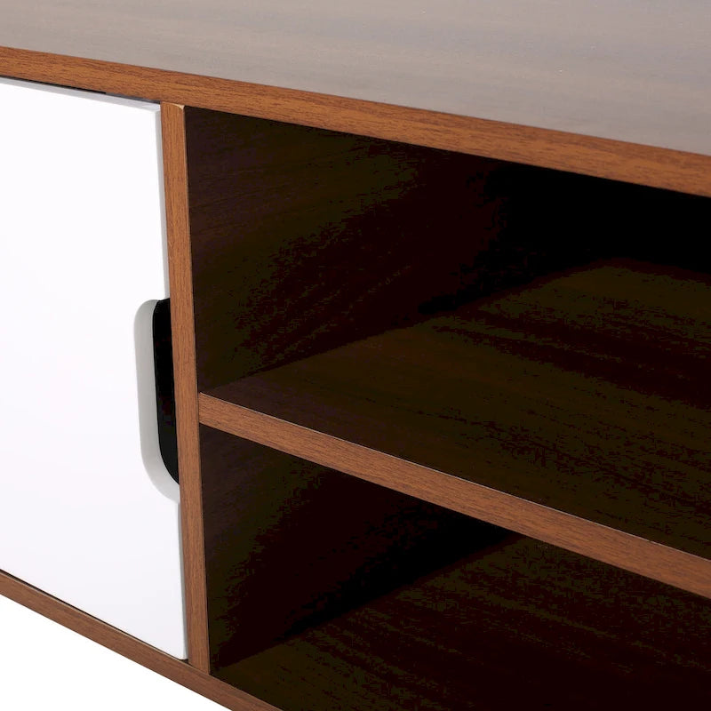 White and Walnut 47.25-Inch TV Stand with 3 Drawers