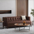 Dark Brown Button-Tufted 3-Seater Sofa with Wood Frame
