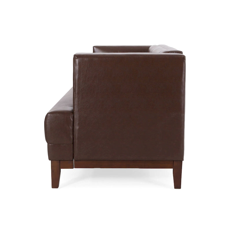 Dark Brown Button-Tufted 3-Seater Sofa with Wood Frame