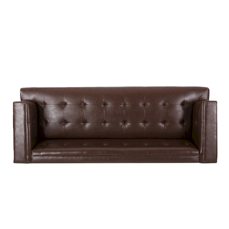 Dark Brown Button-Tufted 3-Seater Sofa with Wood Frame