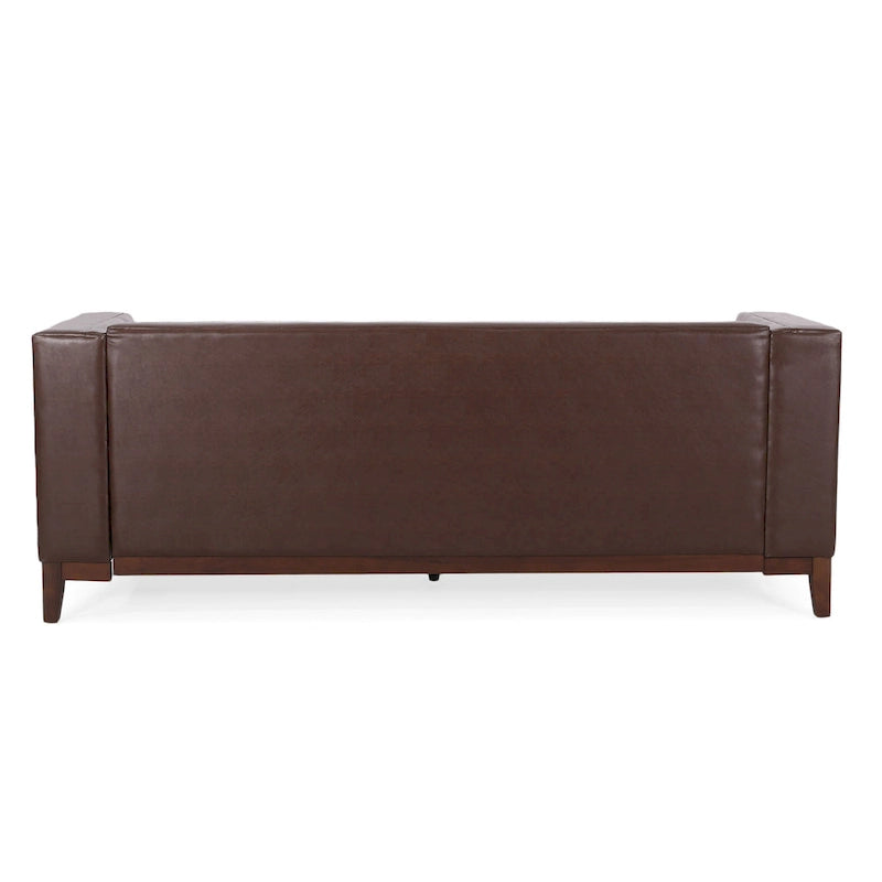 Dark Brown Button-Tufted 3-Seater Sofa with Wood Frame