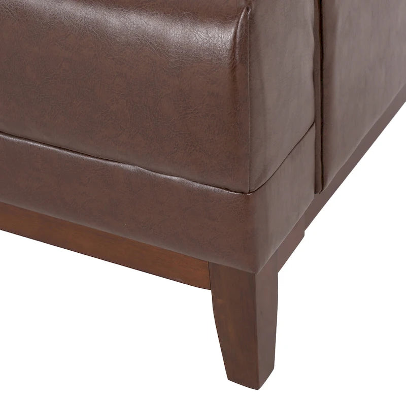 Dark Brown Button-Tufted 3-Seater Sofa with Wood Frame
