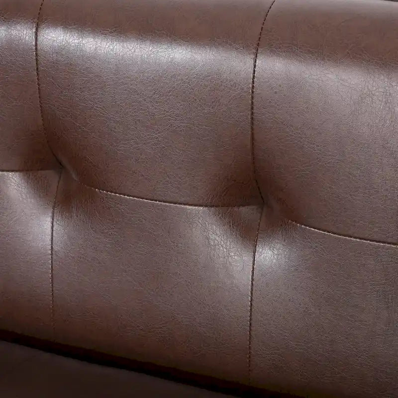 Dark Brown Button-Tufted 3-Seater Sofa with Wood Frame