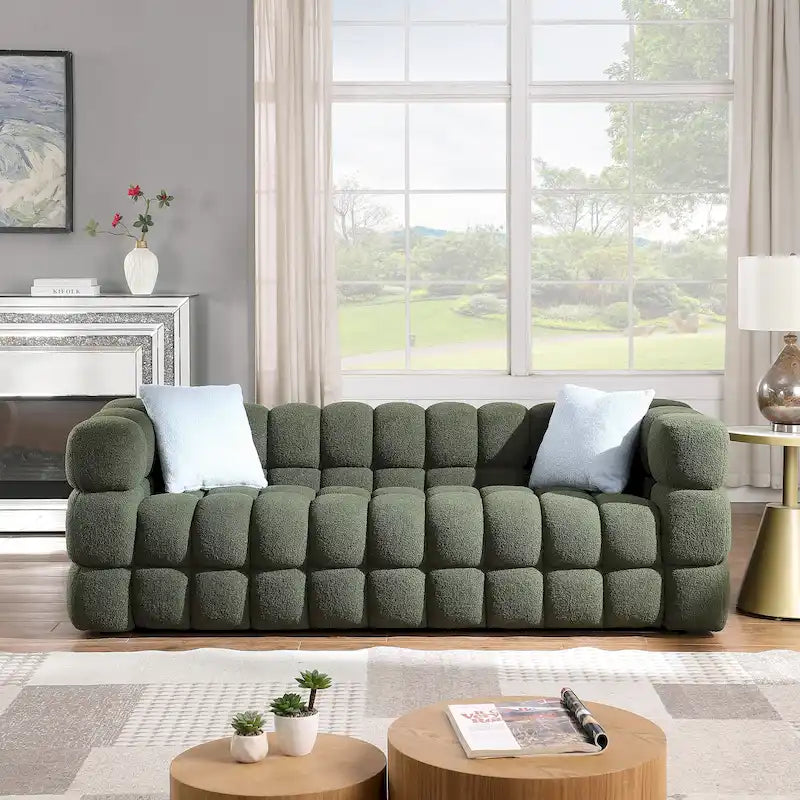 84.3-Inch Boucle 3-Seater Sofa with Accent Pillows