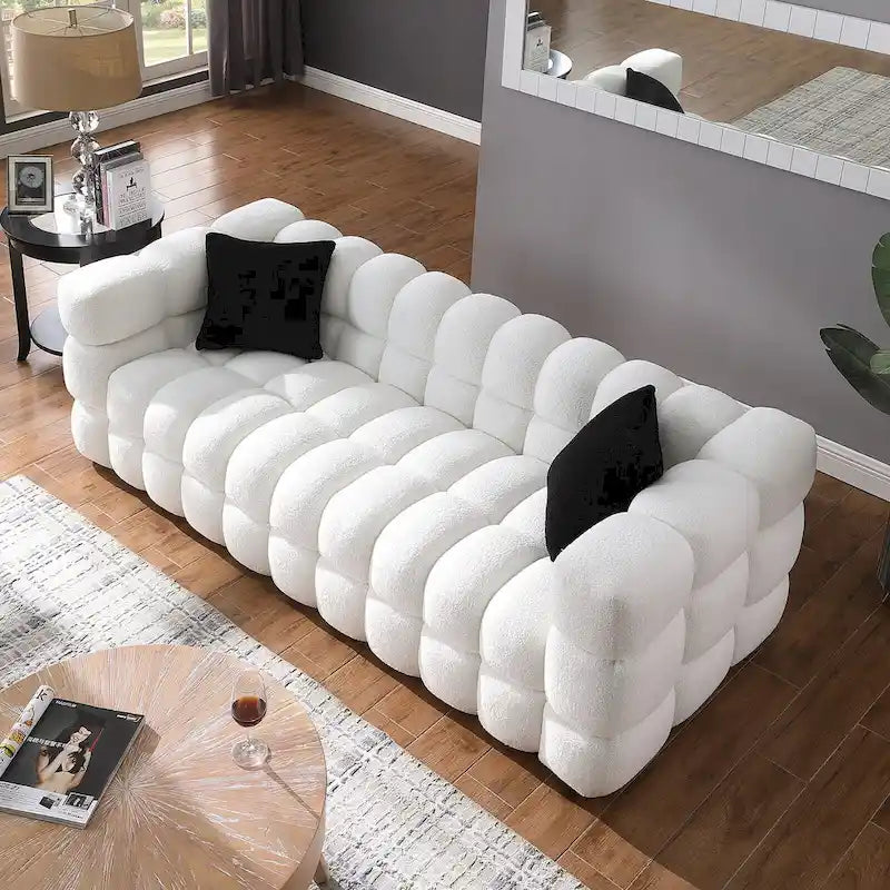 84.3-Inch Boucle 3-Seater Sofa with Accent Pillows