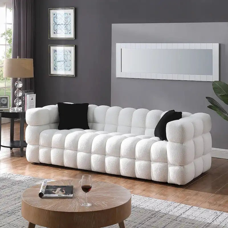 84.3-Inch Boucle 3-Seater Sofa with Accent Pillows