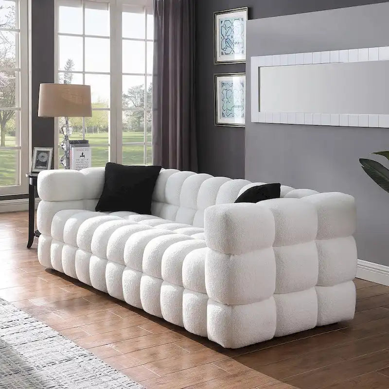 84.3-Inch Boucle 3-Seater Sofa with Accent Pillows