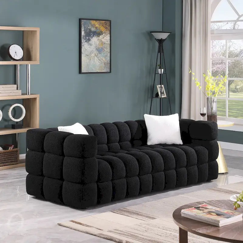 84.3-Inch Boucle 3-Seater Sofa with Accent Pillows