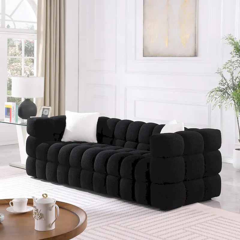 84.3-Inch Boucle 3-Seater Sofa with Accent Pillows