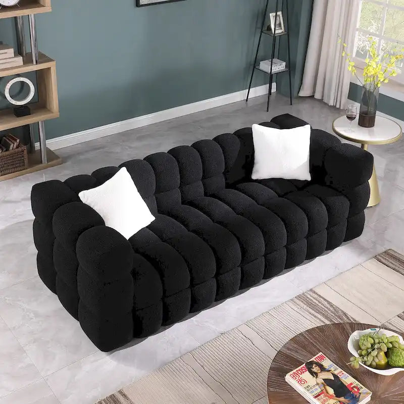 84.3-Inch Boucle 3-Seater Sofa with Accent Pillows