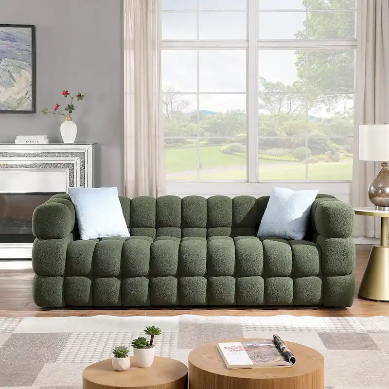84.3-Inch Boucle 3-Seater Sofa with Accent Pillows