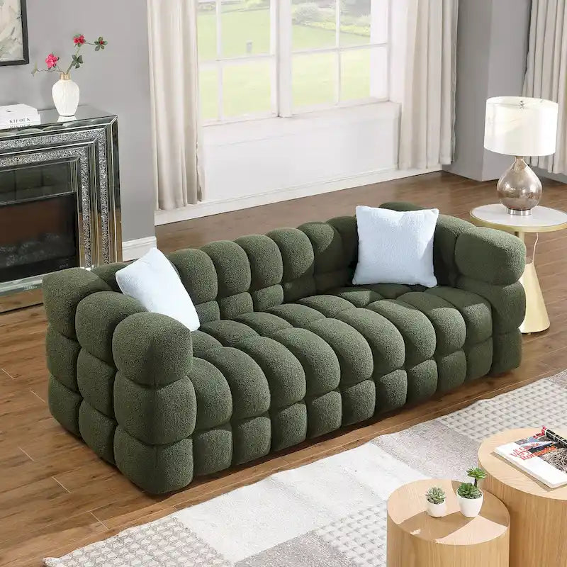 84.3-Inch Boucle 3-Seater Sofa with Accent Pillows
