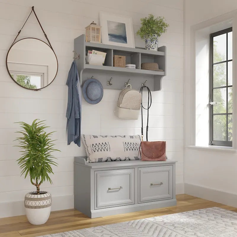 40-Inch Shoe Storage Bench with Doors and Wall Coat Rack