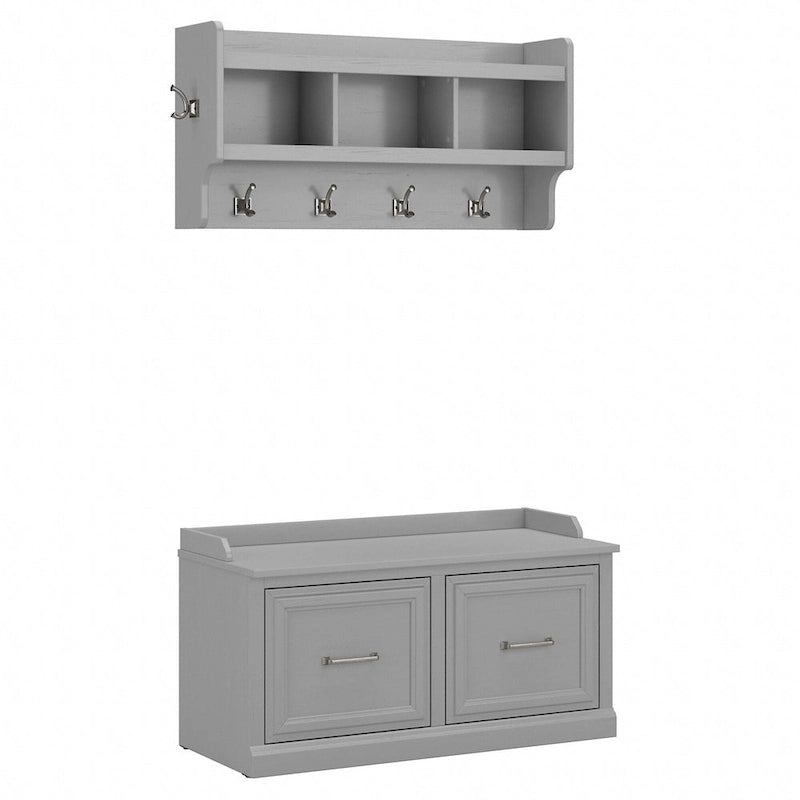 40-Inch Shoe Storage Bench with Doors and Wall Coat Rack