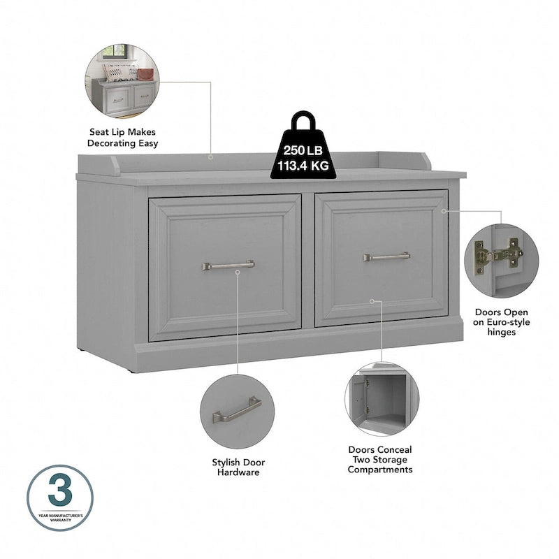 40-Inch Shoe Storage Bench with Doors and Wall Coat Rack