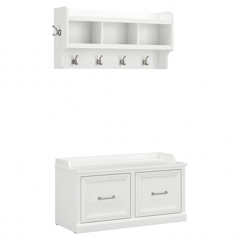 40-Inch Shoe Storage Bench with Doors and Wall Coat Rack