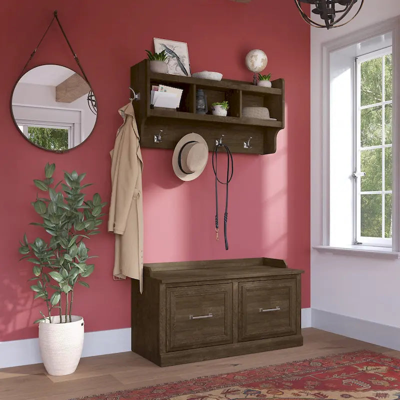 40-Inch Shoe Storage Bench with Doors and Wall Coat Rack