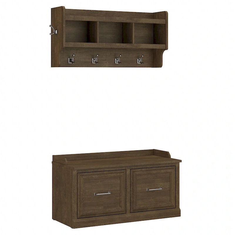 40-Inch Shoe Storage Bench with Doors and Wall Coat Rack
