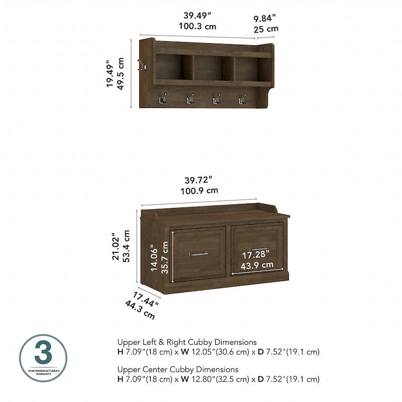 40-Inch Shoe Storage Bench with Doors and Wall Coat Rack