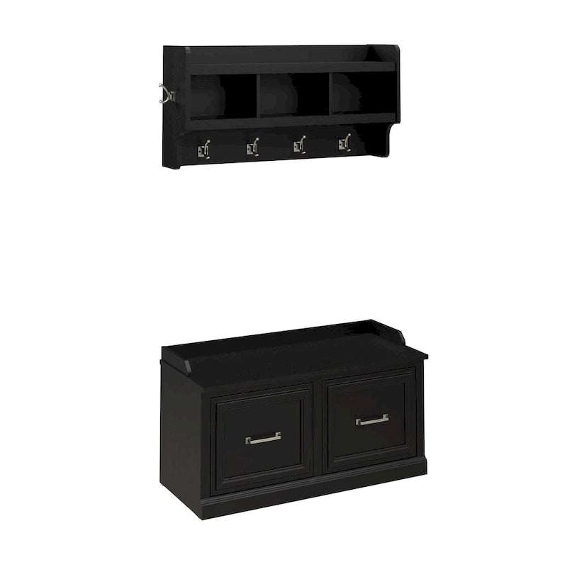 40-Inch Shoe Storage Bench with Doors and Wall Coat Rack