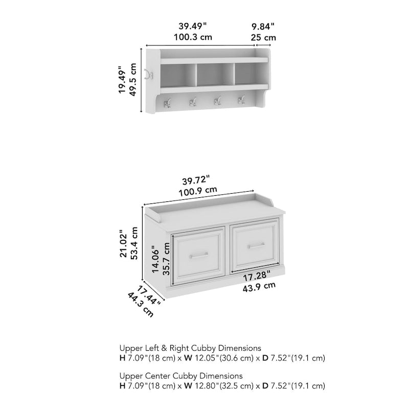 40-Inch Shoe Storage Bench with Doors and Wall Coat Rack