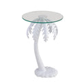 White Palm Tree Metal Side Table with Glass Top, 24.75-Inch
