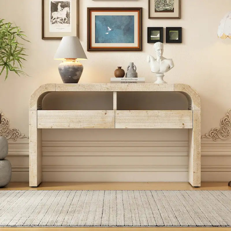 Natural Wood Wash Console Table with Storage