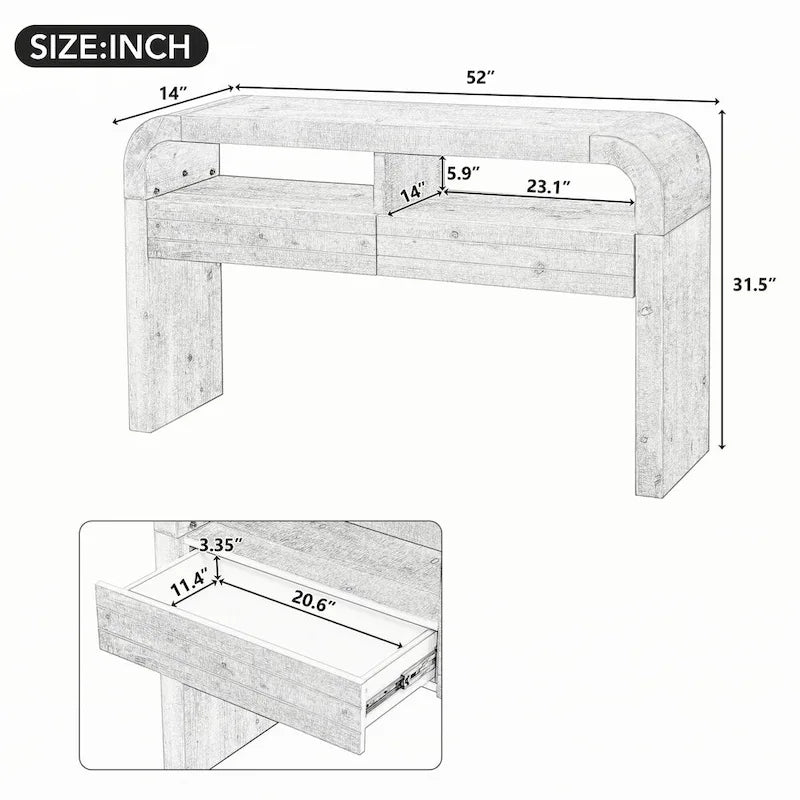 Natural Wood Wash Console Table with Storage