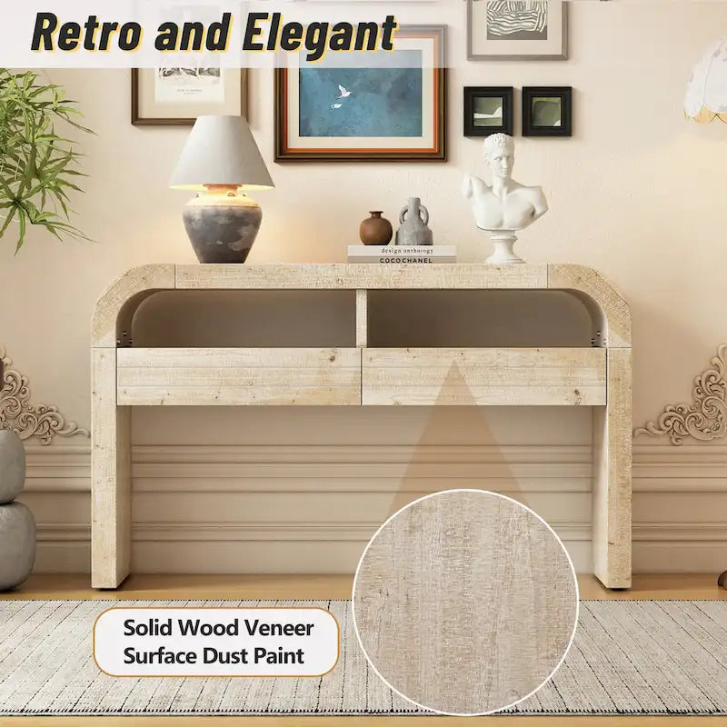 Natural Wood Wash Console Table with Storage