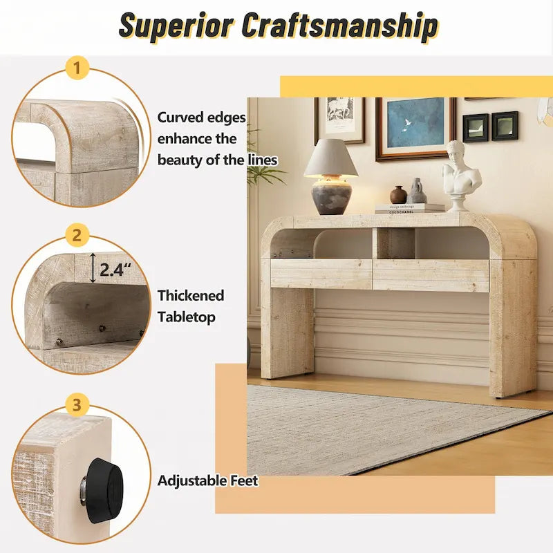 Natural Wood Wash Console Table with Storage