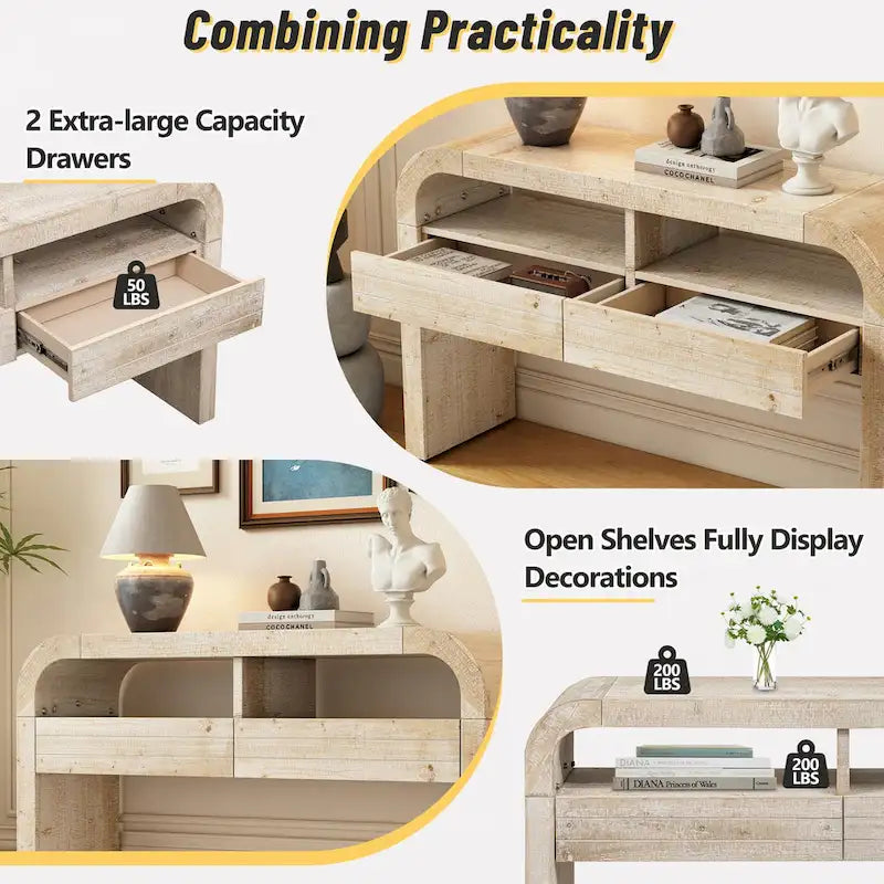 Natural Wood Wash Console Table with Storage