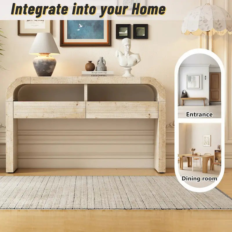 Natural Wood Wash Console Table with Storage