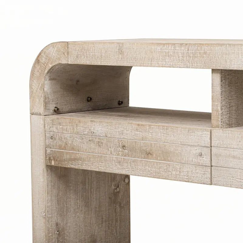 Natural Wood Wash Console Table with Storage