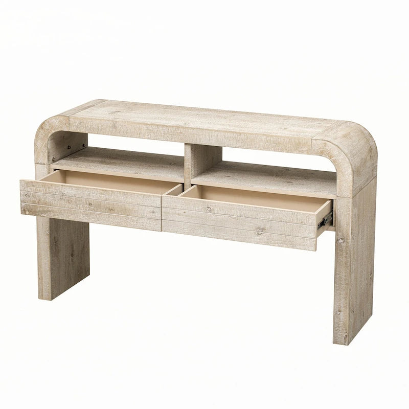 Natural Wood Wash Console Table with Storage