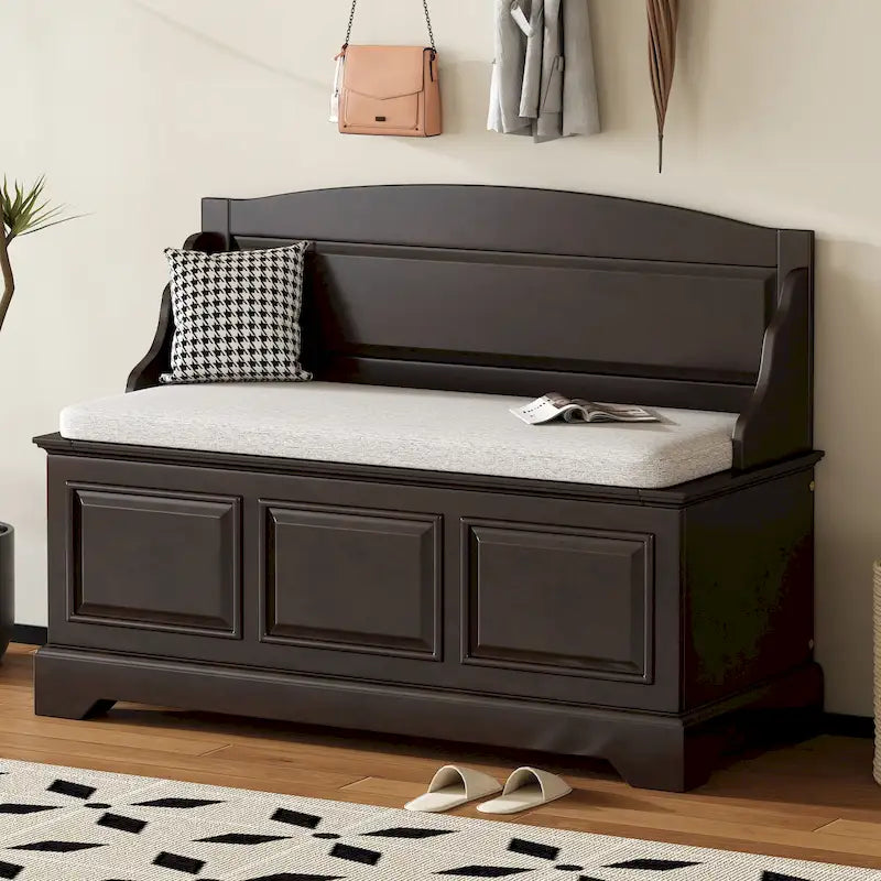 Vintage Wooden Shoe Storage Bench with Linen Cushion