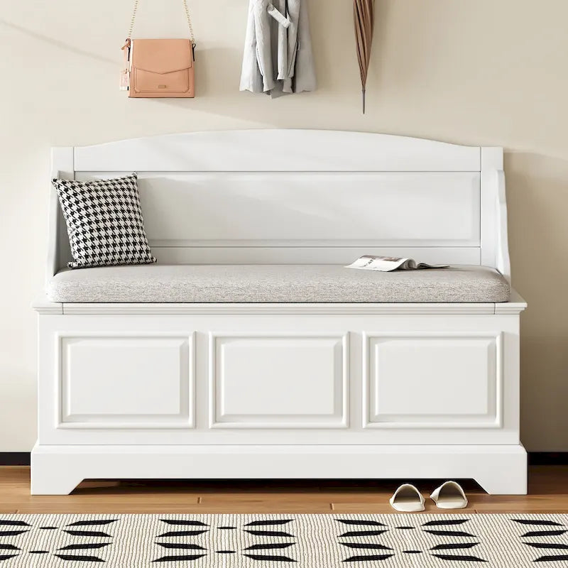 Vintage Wooden Shoe Storage Bench with Linen Cushion