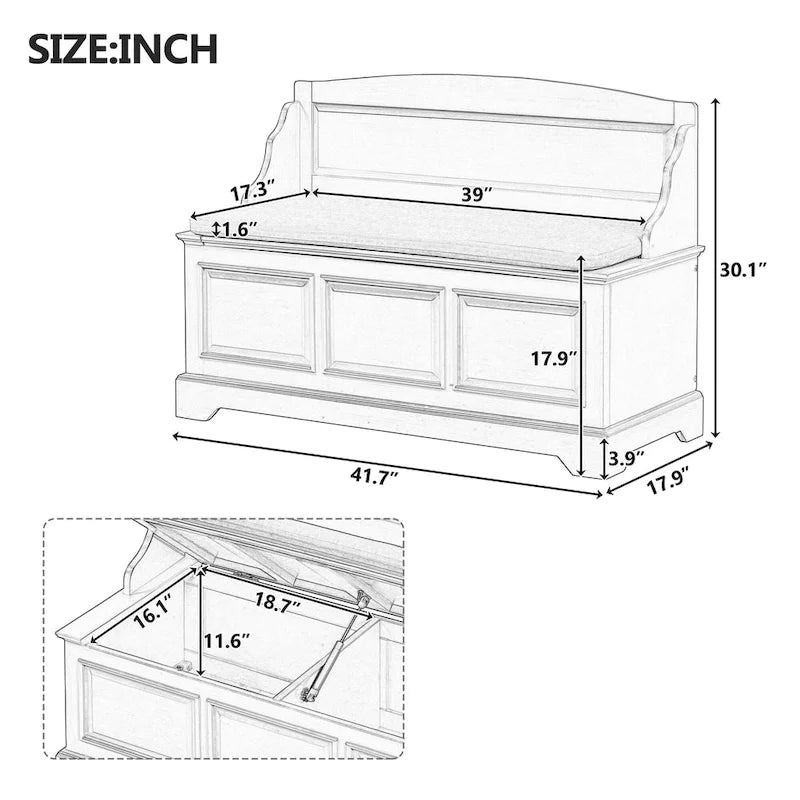 Vintage Wooden Shoe Storage Bench with Linen Cushion