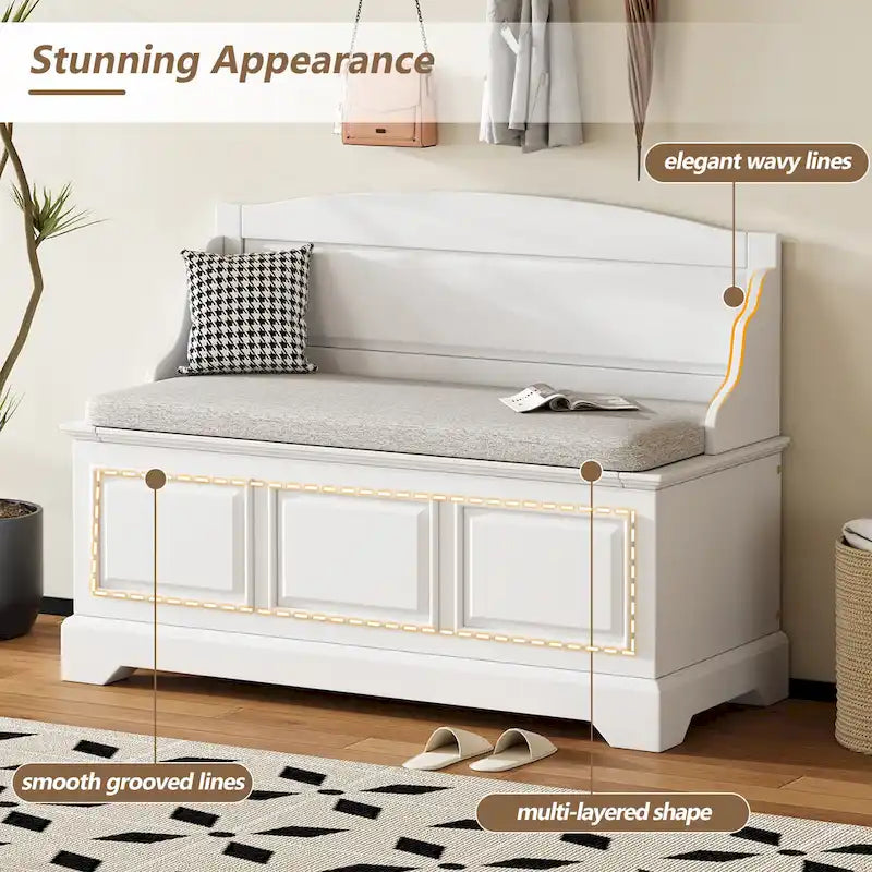 Vintage Wooden Shoe Storage Bench with Linen Cushion