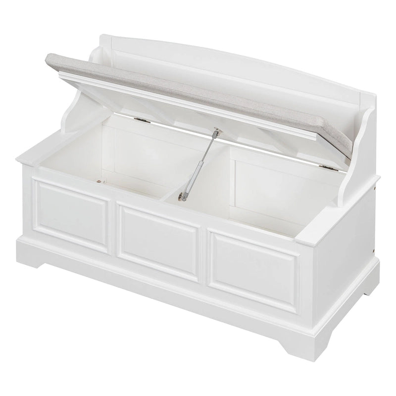 Vintage Wooden Shoe Storage Bench with Linen Cushion