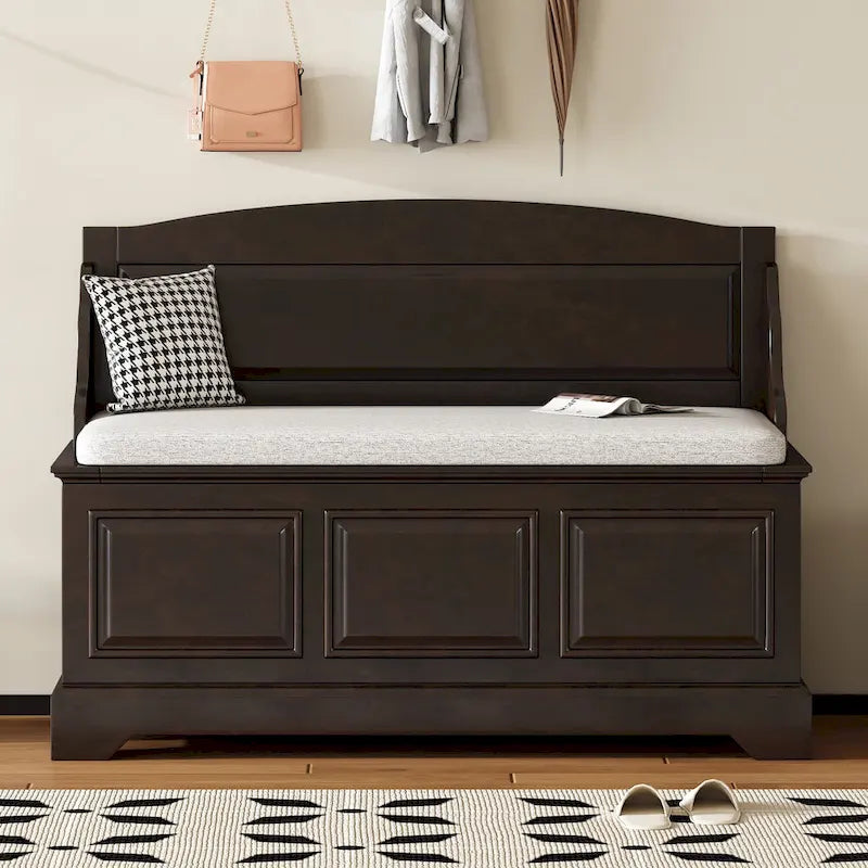 Vintage Wooden Shoe Storage Bench with Linen Cushion