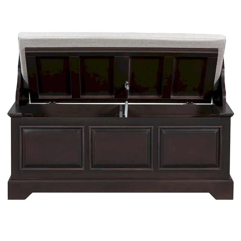 Vintage Wooden Shoe Storage Bench with Linen Cushion