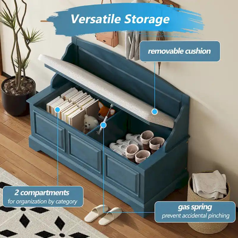 Vintage Wooden Shoe Storage Bench with Linen Cushion
