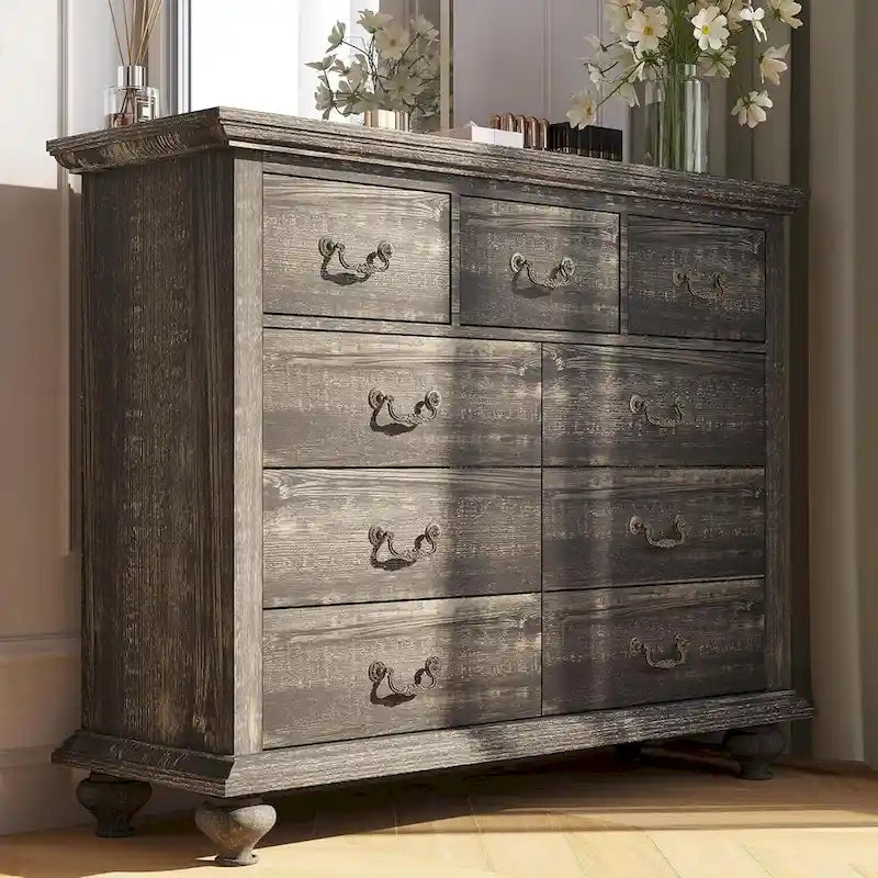 Rustic 9 Drawers Dresser for Bedroom, Living Room