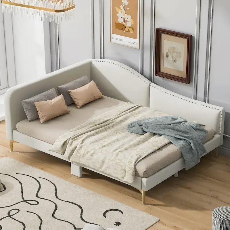 Linen Upholstered Daybed with Backrest and Armrest