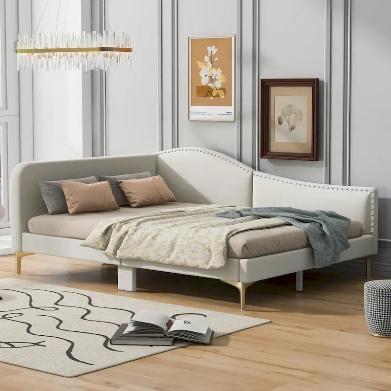 Linen Upholstered Daybed with Backrest and Armrest