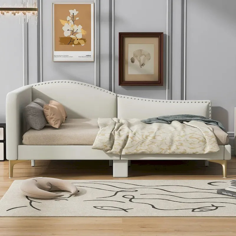 Linen Upholstered Daybed with Backrest and Armrest